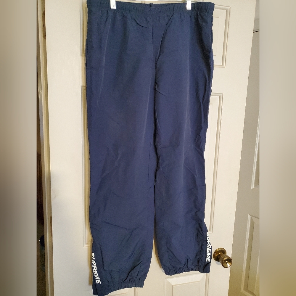 Supreme Navy Sweatpants with White Logo